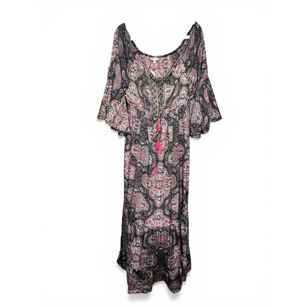 NWT Earthbound Trading Co Boho Maxi Dress Paisley Tassel Tie Peasant Sleeve S M - Picture 6 of 13